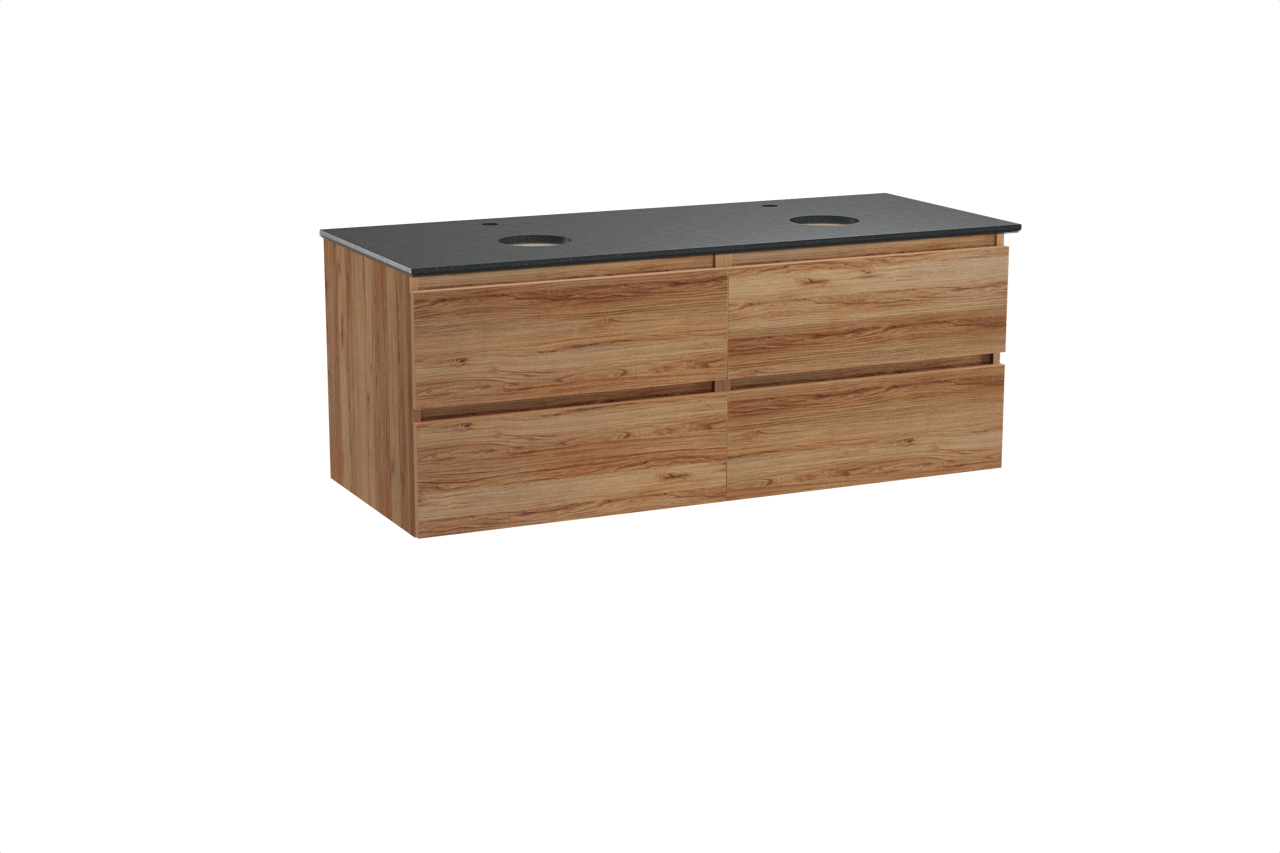 Balmani Lucida meuble salle de bains suspendu 135 x 55 cm teck avec Facetta tablette double en granit noir