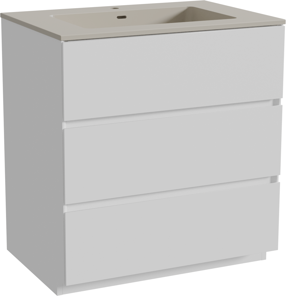Storke Edge freistehendes Möbelstück Set: 75 x 52 cm, Weiß matt, mit Diva Einzelwaschtisch, Top Solid Seidengrau
