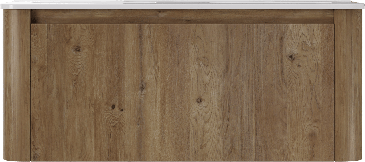Storke Soft meuble salle de bains suspendu 120 x 46 cm chêne brut avec Kera Soft double vasque en porcelaine blanc brillant
