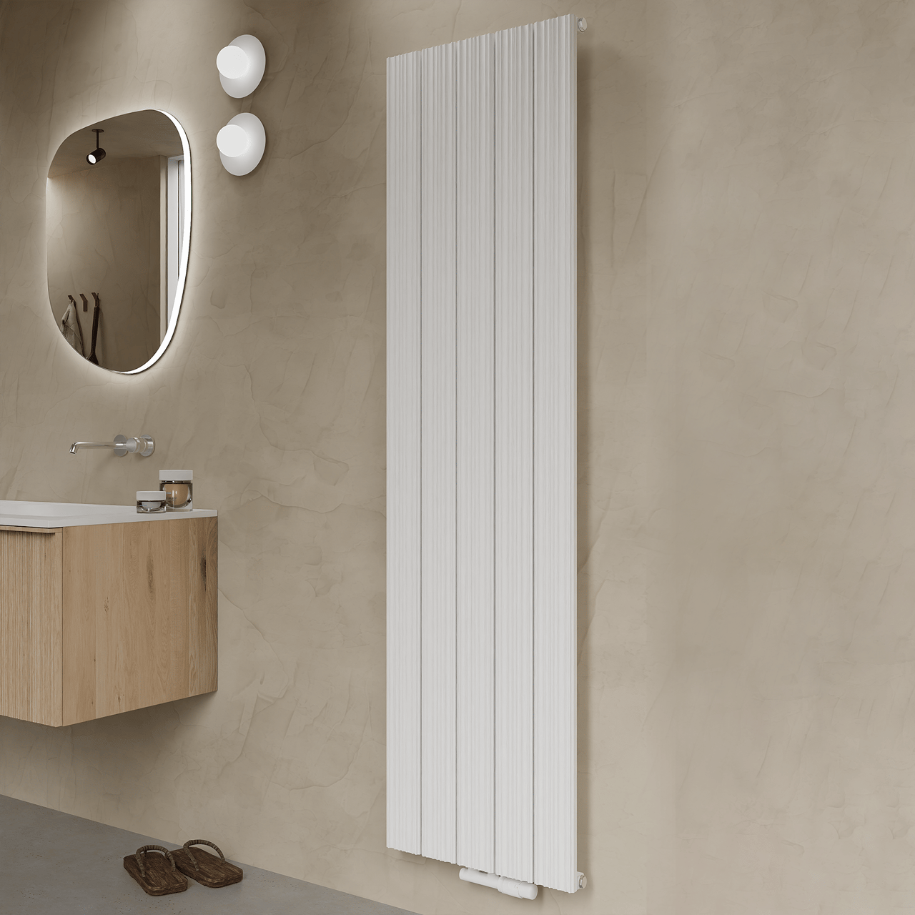 Vipera Mares enkele handdoekradiator 47 x 180 cm centrale verwarming mat wit zij- en middenaansluiting 1315W