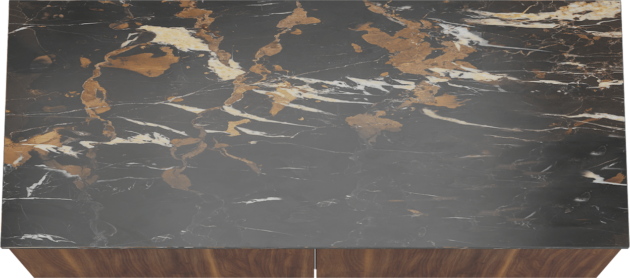 Balmani Sfera zwevend badmeubel 135 x 55 cm amerikaans notenhout met Stretto enkel of dubbel wastafelblad in marmer portoro gold