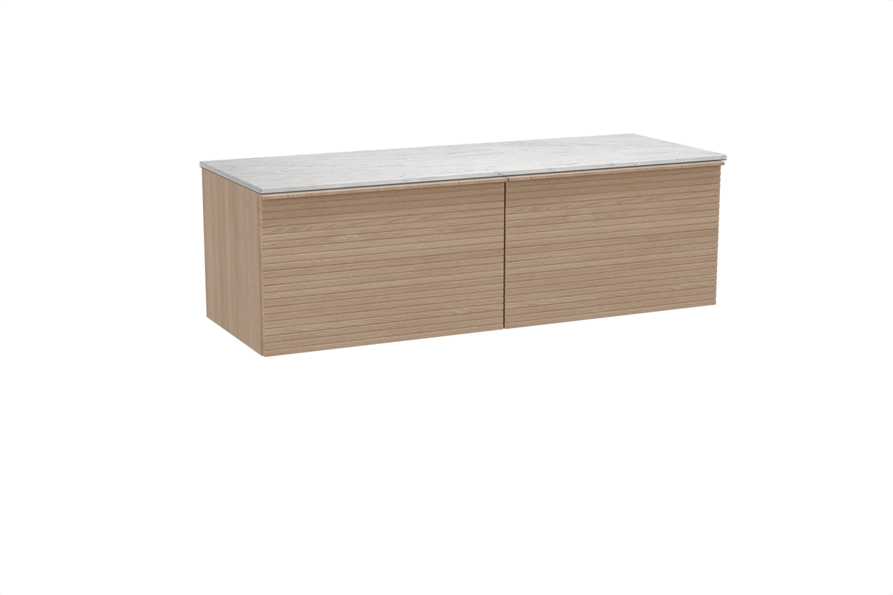 Balmani Forma meuble salle de bains suspendu 150 x 55 cm chêne naturel avec Stretto tablette simple ou double en marbre carrara, Nervure droite symétrique horizontale