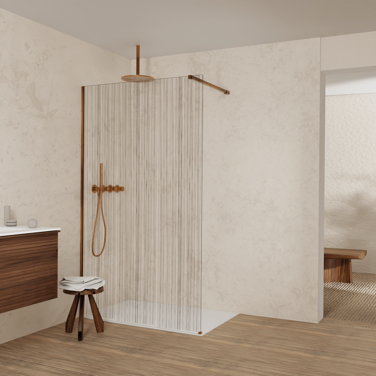 Balmani Modular Walk-In Dusche: 120 x 200 cm, Mikado, inklusive Coating, Profil Brushed Rosegold
