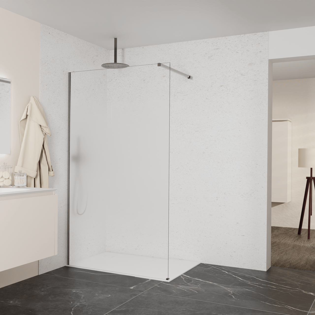 Balmani Modular douche à l'italienne: 120 x 200 cm, Permafrost, avec coating, Profil Brushed GunMetal