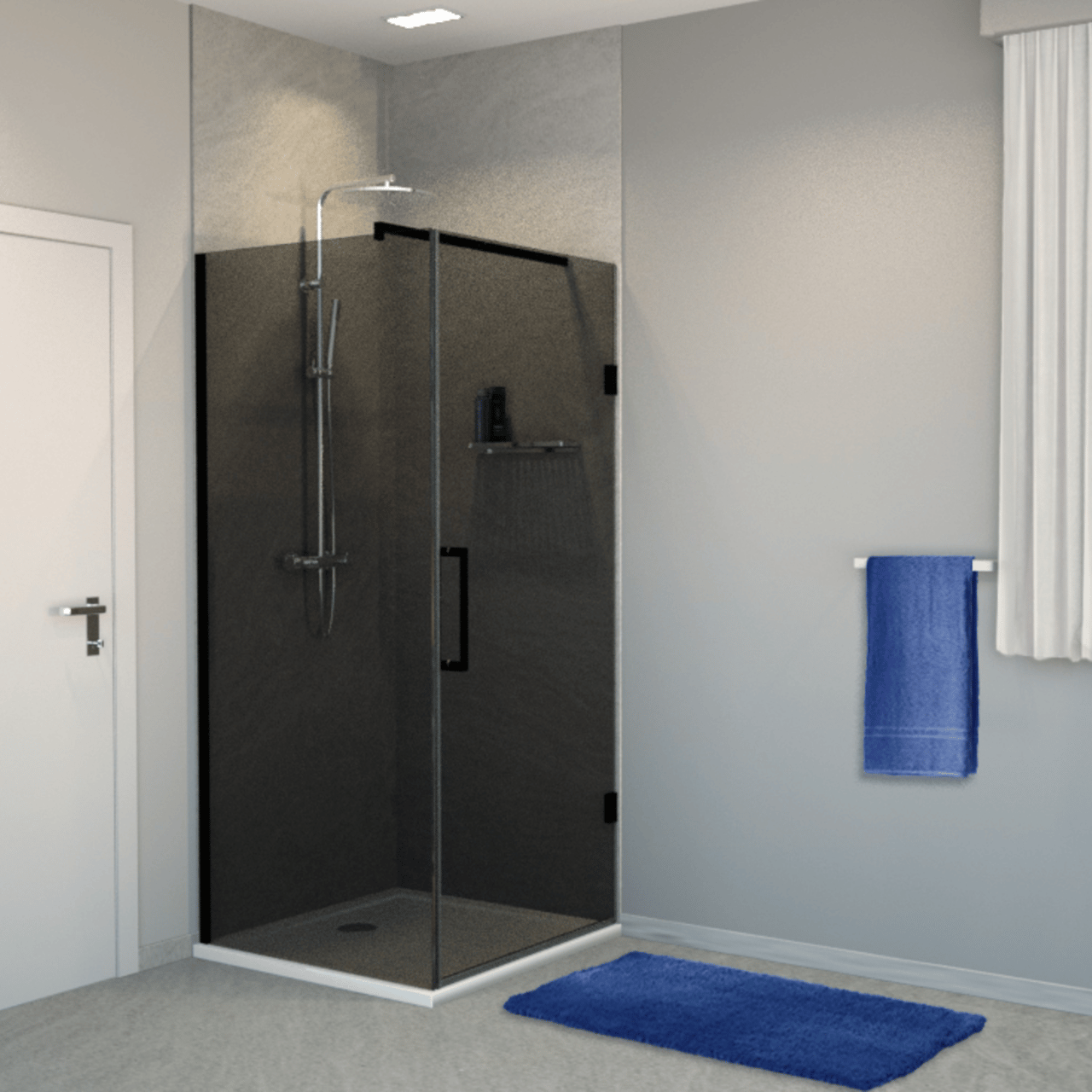 Balmani Modular inloopdouche met deur 90 x 200 cm rookglas mat zwart profiel