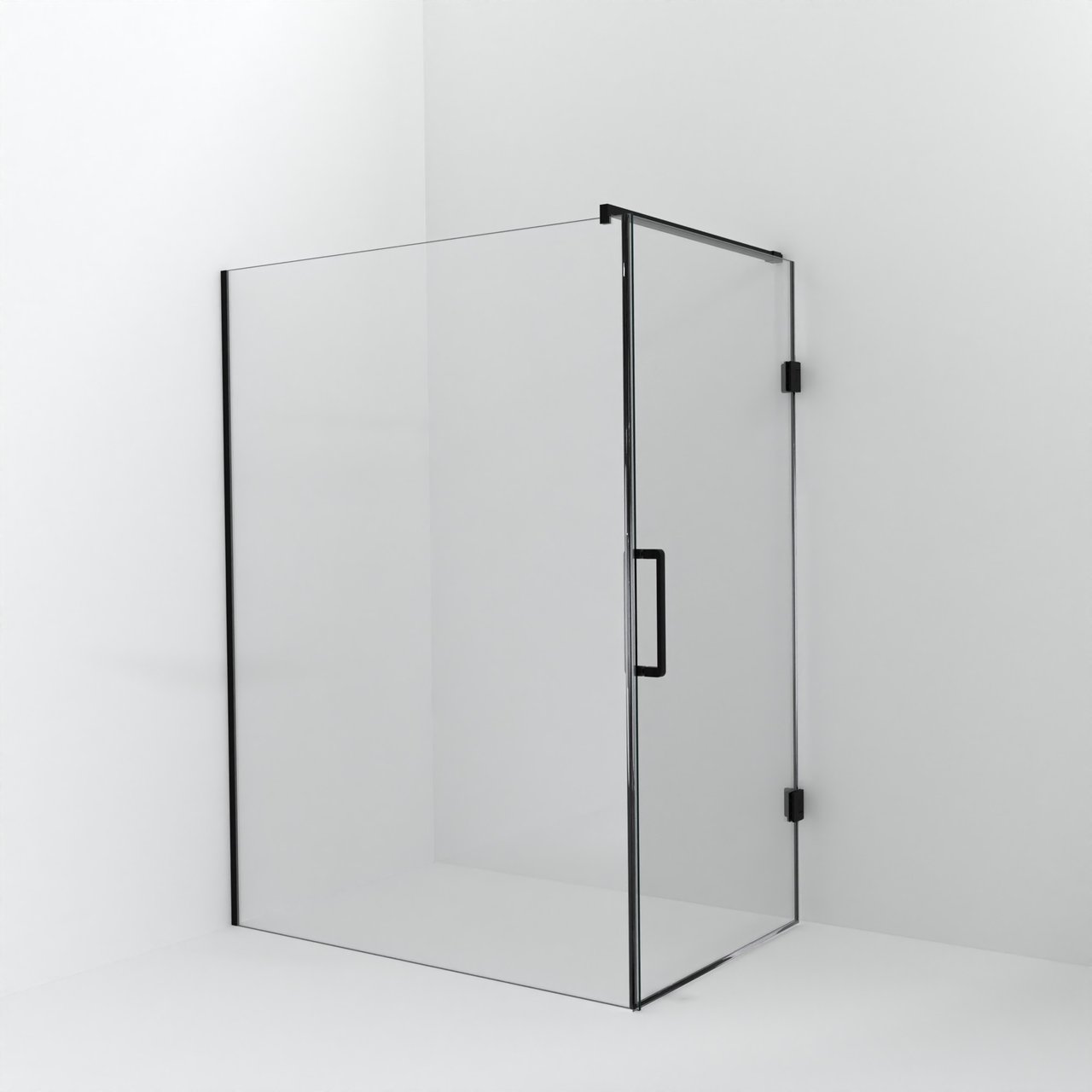 Balmani Modular douche à l'italienne avec porte: 150 x 200 cm avec porte 100 cm, Verre transparent, Profil Noir mat