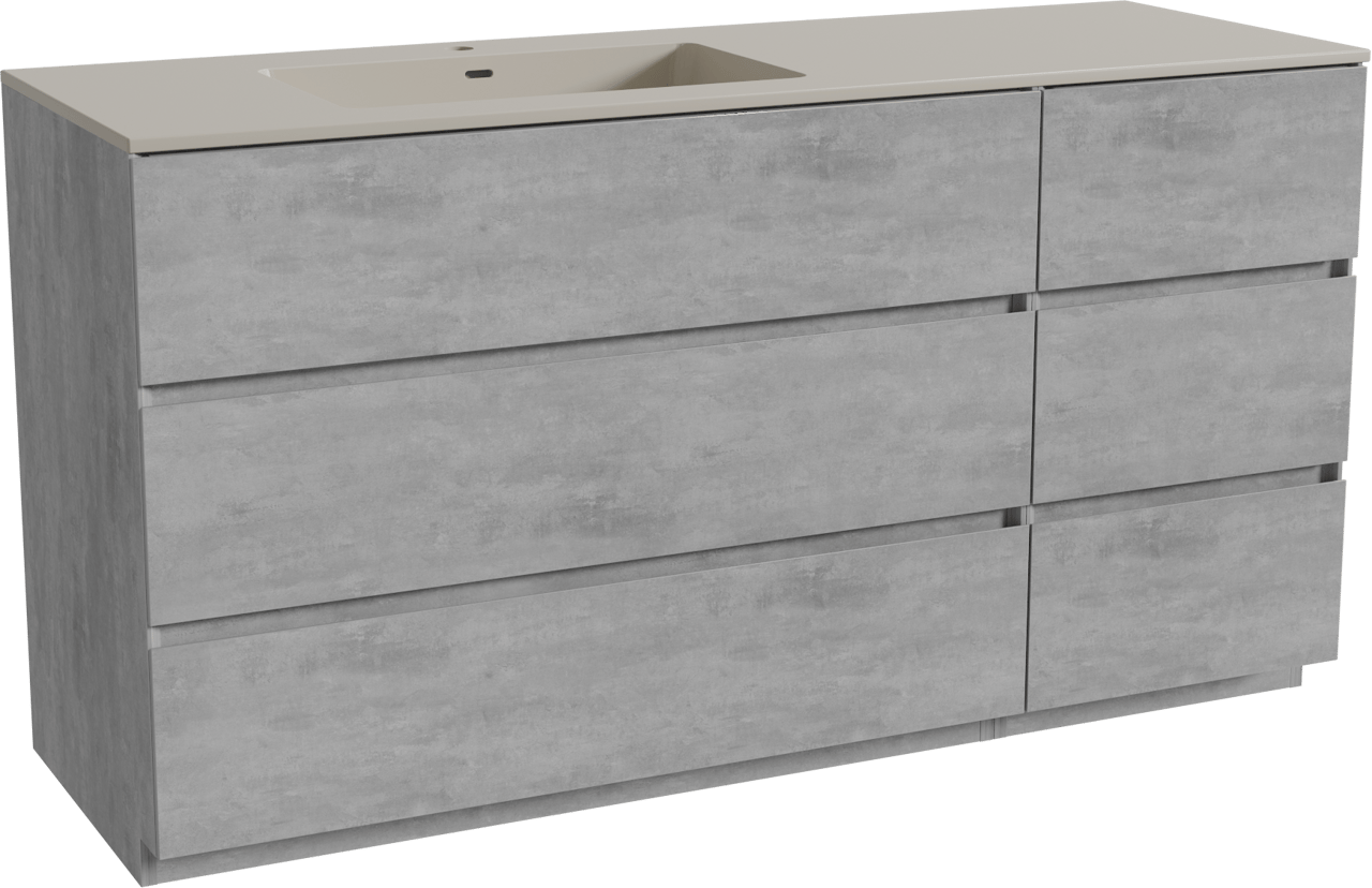 Storke Edge freistehendes Möbelstück Set: 150 x 52 cm, Beton dunkelgrau, mit Diva Waschtisch links, Top Solid Seidengrau
