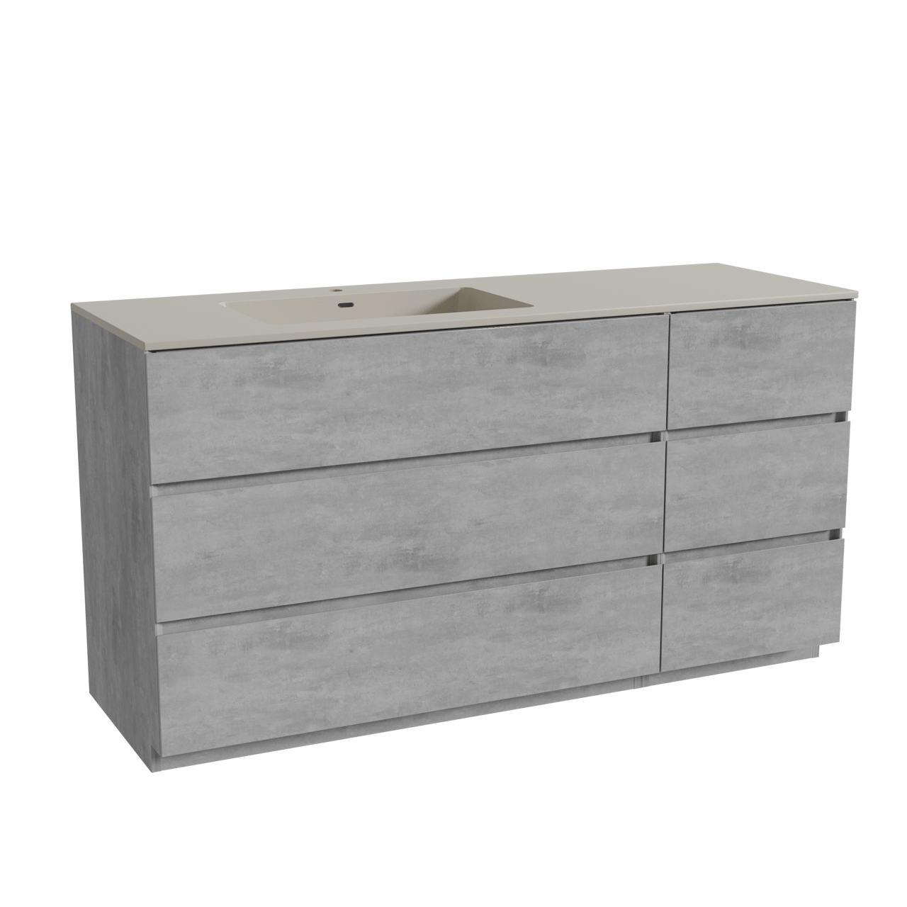 Storke Edge freistehendes Möbelstück Set: 150 x 52 cm, Beton dunkelgrau, mit Diva Waschtisch links, Top Solid Seidengrau