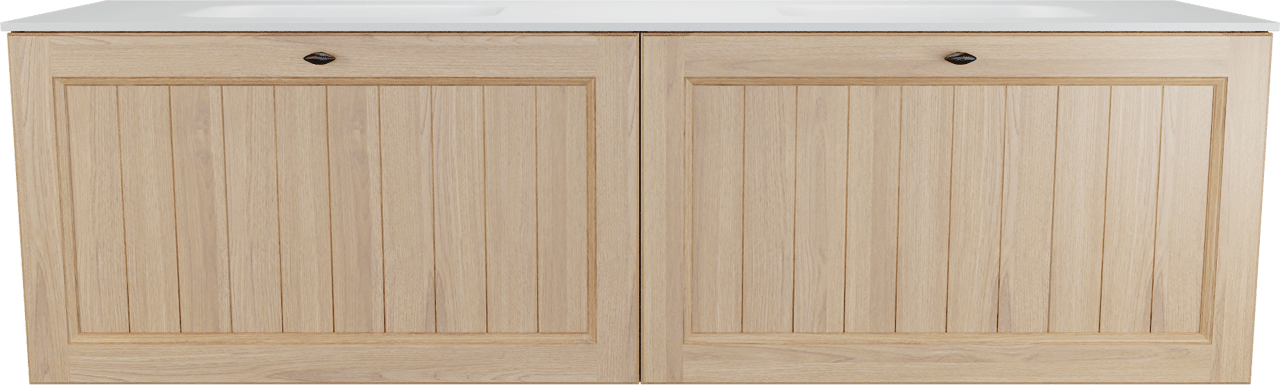 Balmani Lemon meuble salle de bains suspendu 180 x 55 cm, plaqué chêne naturel avec Tablo Arcato double vasque en blanc mat