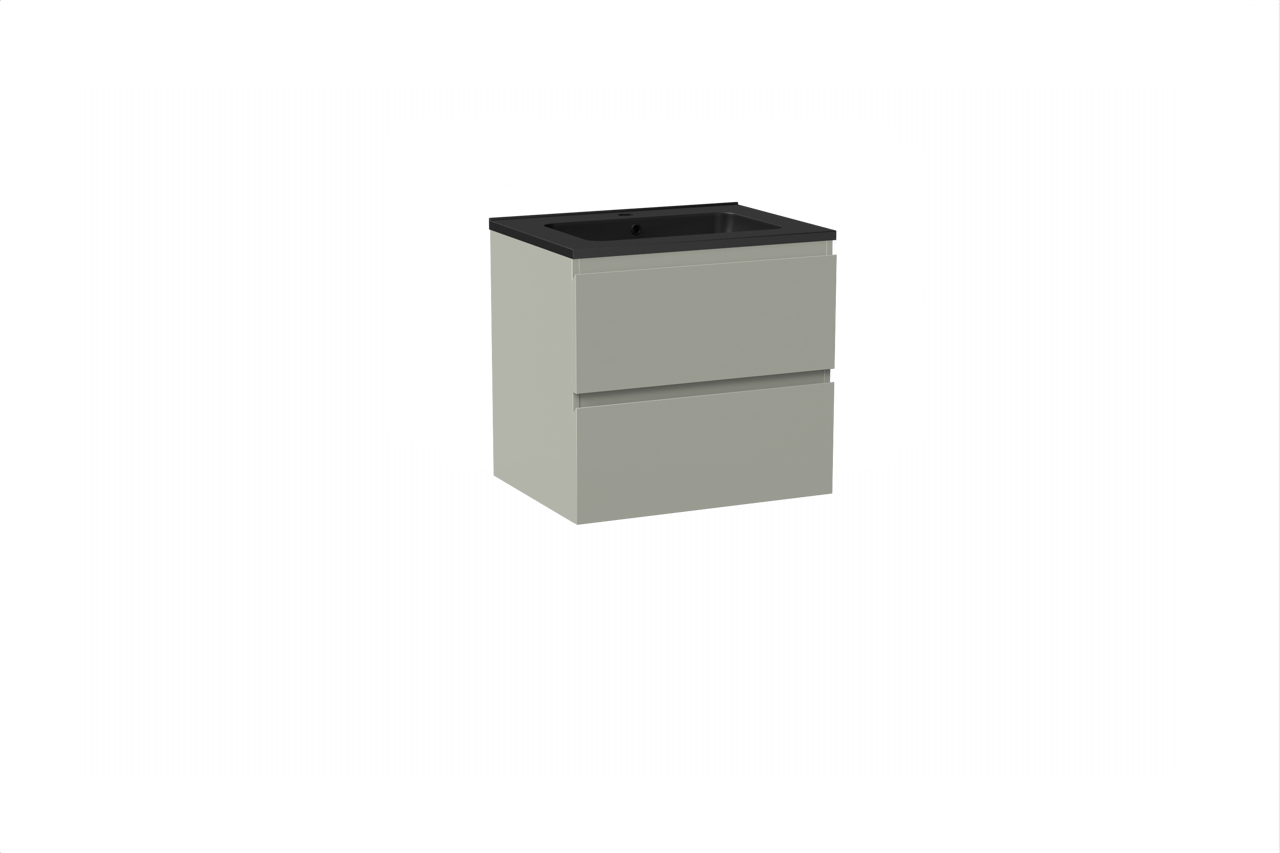 Linie Lado meuble salle de bains suspendu 60 x 46 cm greige avec Vano plan simple en marbre composite noir mat