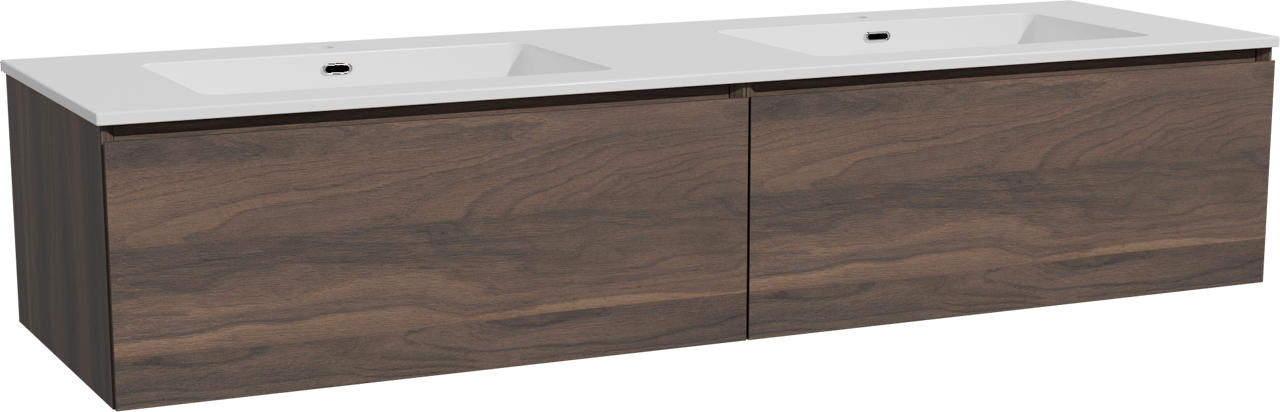 Storke Edge meuble salle de bains suspendu 170 x 52 cm noyer avec Diva double vasque en marbre composite blanc brillant