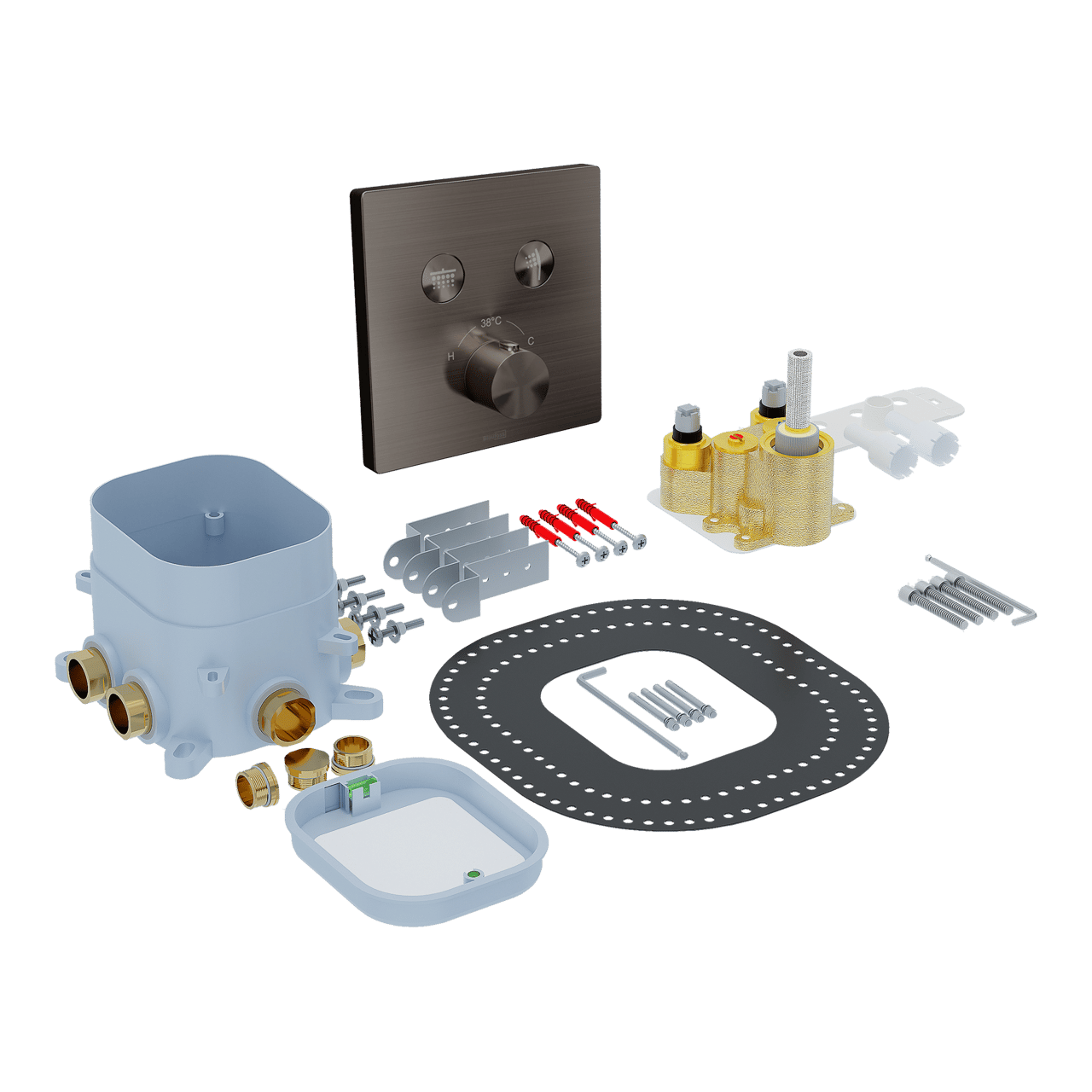 Blaufoss Smartbox Switch-Line thermostat de douche encastré 2 évacuations Brushed GunMetal incl élément intégré