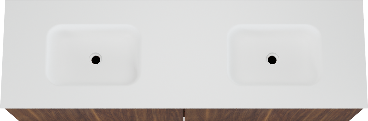 Balmani Sfera hängendes Möbelstück Set: 180 x 55 cm, Amerikanischer Nussbaum, mit Tablo Arcato Doppelwaschtisch, Solid Surface Weiß matt