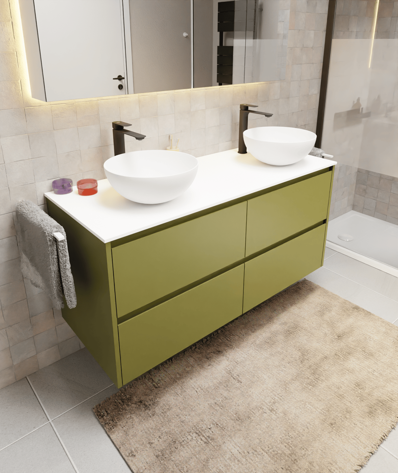 Storke Seda meuble sous-lavabo suspendu 130 x 52 cm vert olive 4 tiroirs