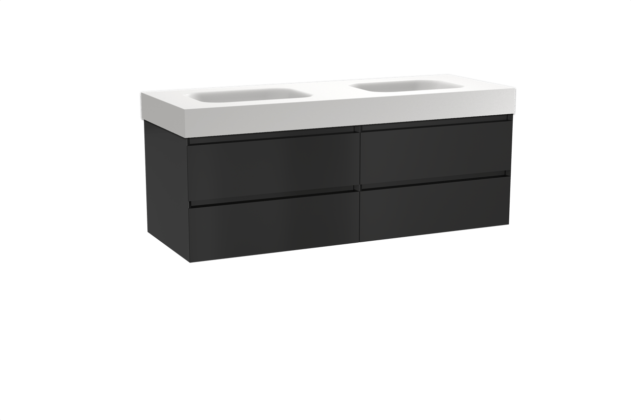 Balmani Mitra meuble salle de bains suspendu 150 x 55 cm noir mat avec Arcato double vasque en solid surface blanc mat
