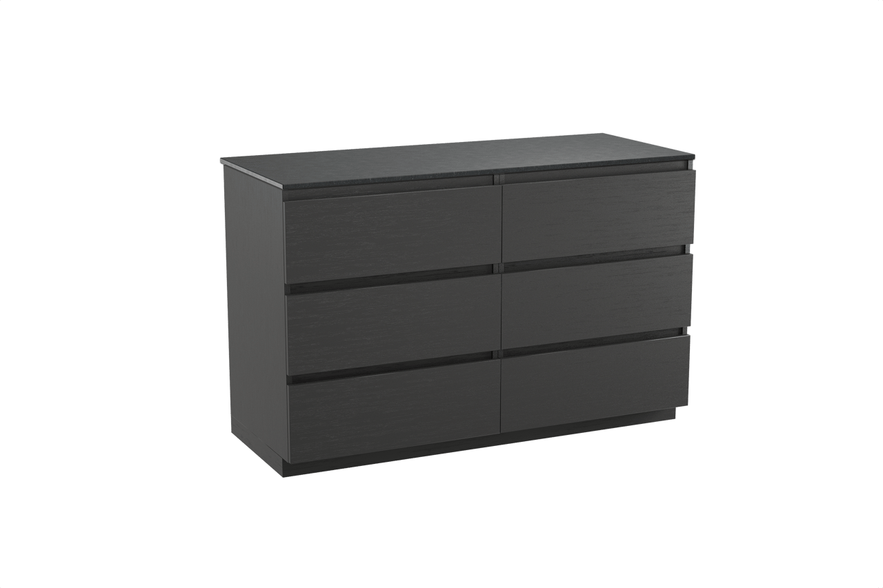 Balmani Lucida freistehendes Möbelstück Set: 135 x 55 cm, Schwarze Eiche, mit Stretto Einzel- oder Doppel Waschtischplatte, Schwarzes Granit