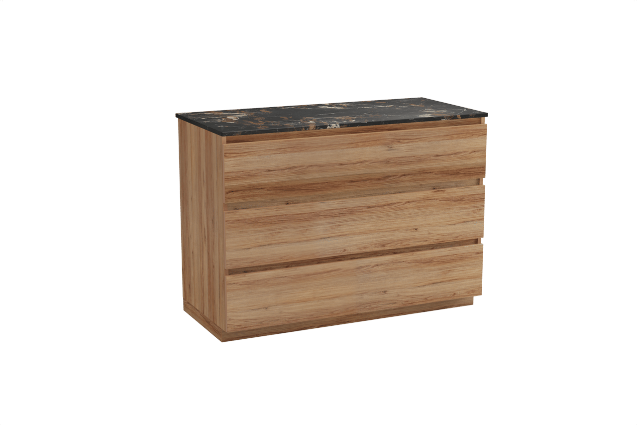 Balmani Lucida staand badkamermeubel 120 x 55 cm teak met Stretto enkel tablet in marmer portoro gold