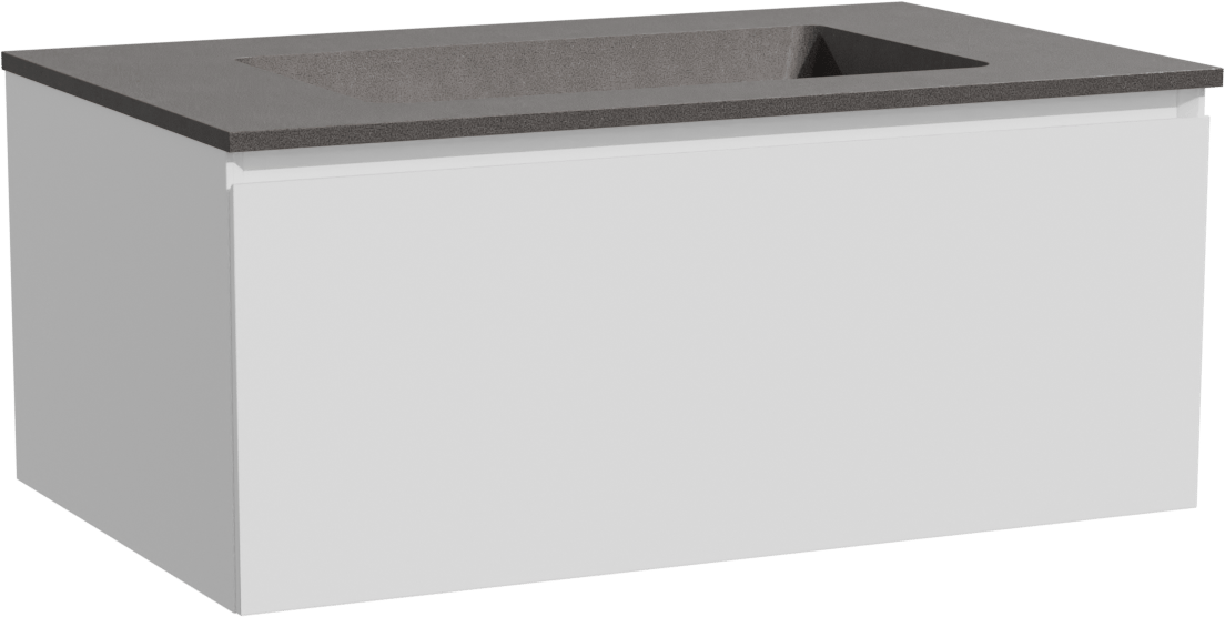 Storke Edge meuble salle de bains suspendu 85 x 52 cm blanc mat avec Scuro plan simple en quartz noir mat