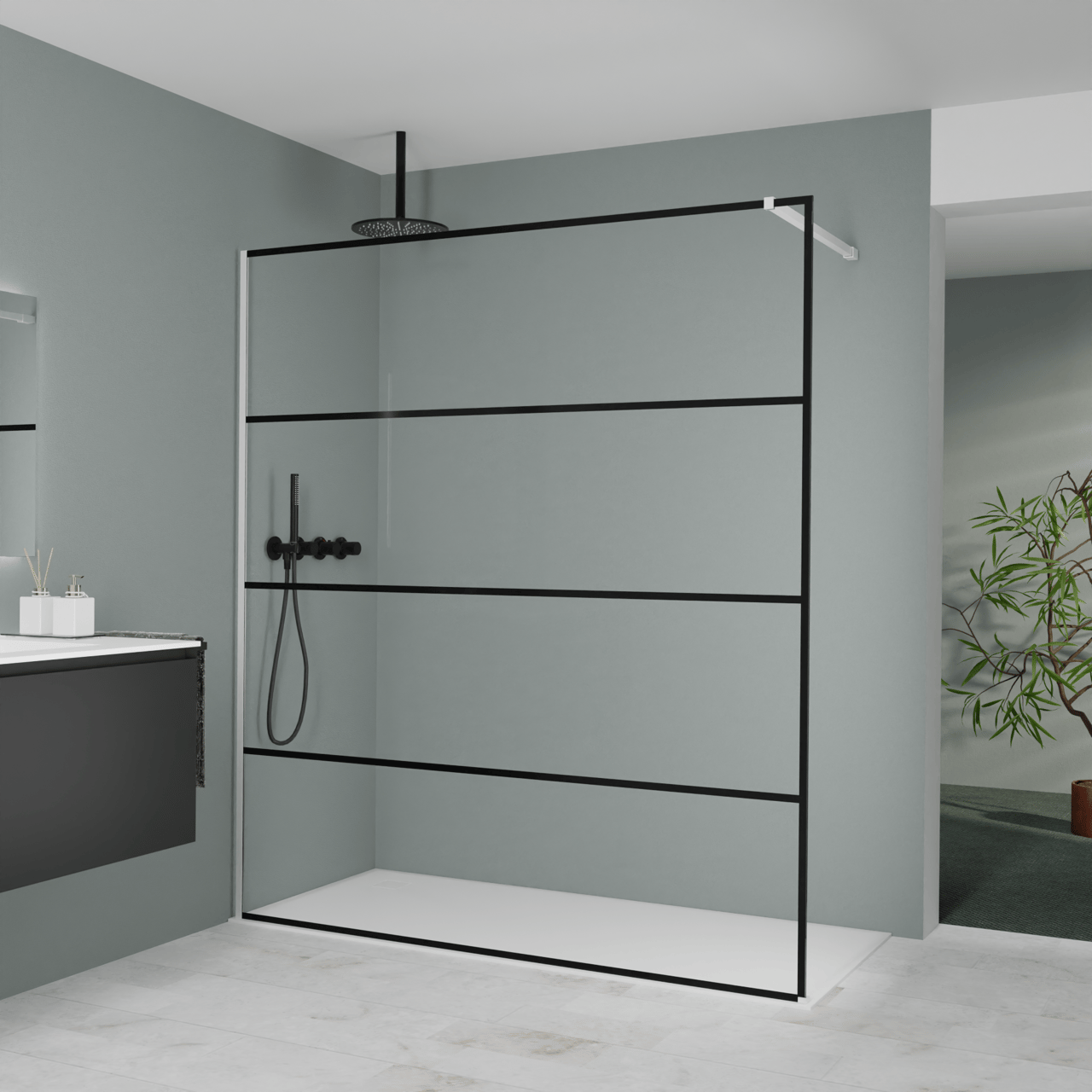 Balmani Modular Walk-In Dusche: 180 x 200 cm, Lined, inklusive Coating, Profil Weiß matt