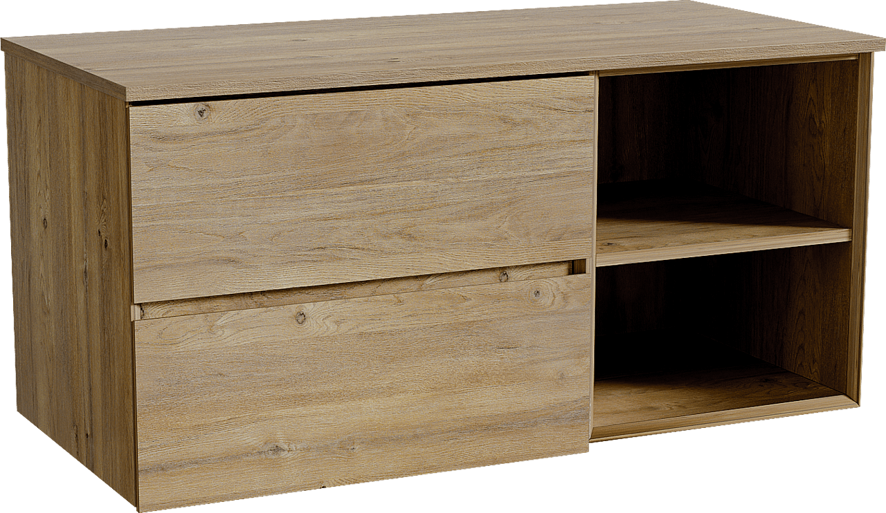 Storke Edge meuble salle de bains suspendu 110 x 52 cm chêne brut avec Panton tablette simple en mélaminé chêne brut