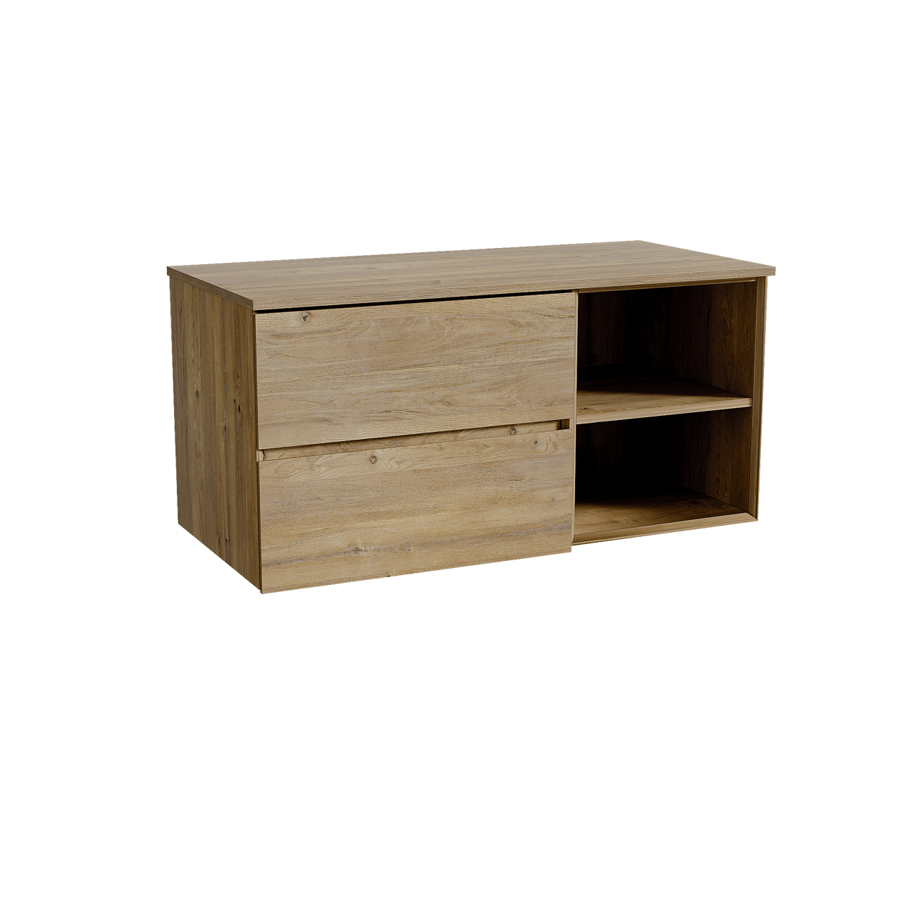 Storke Edge hängendes Möbelstück Set: 110 x 52 cm, Rohe Eiche, mit Panton Einzel Waschtischplatte, Melamin Rohe Eiche