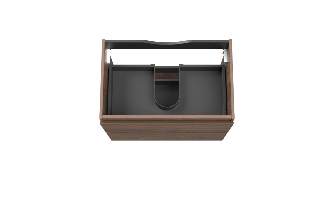 Linie Lado hängender Waschbeckenunterschrank: 70 x 46 cm, braune Eiche, 2 Schubladen