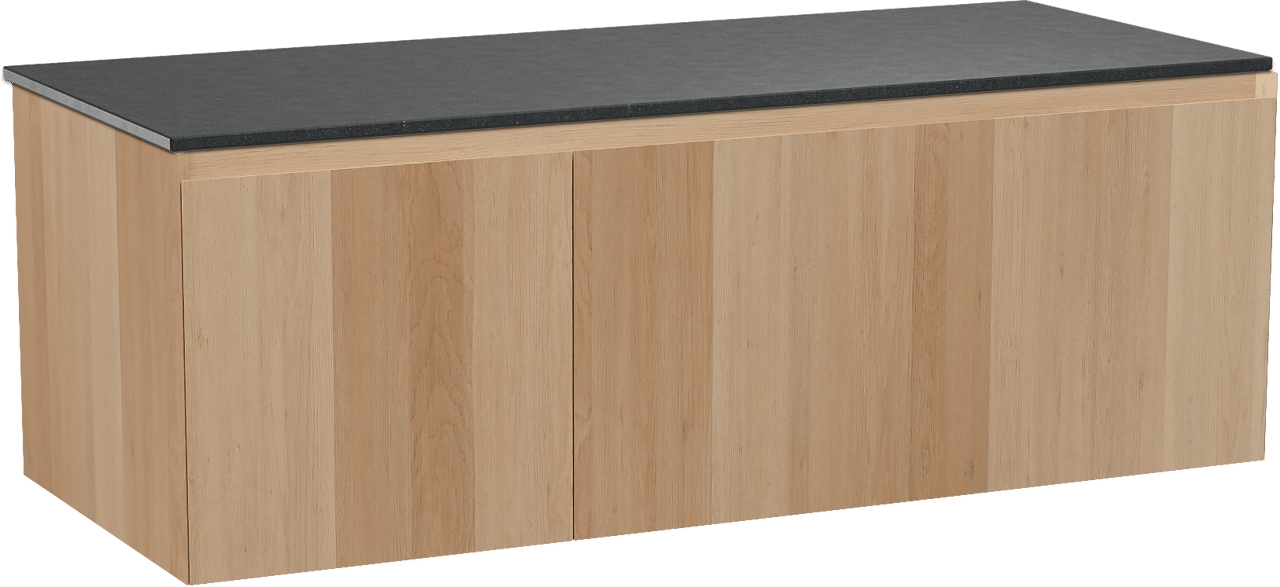 Balmani Idra zwevend badmeubel 135 x 55 cm naturel eiken met Stretto enkel of dubbel wastafelblad in zwart graniet