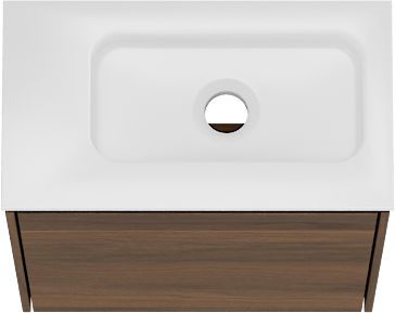 Storke Edge zwevend toiletmeubel 40 x 22 cm Notelaar met Fina wastafel in mat witte Solid Surface