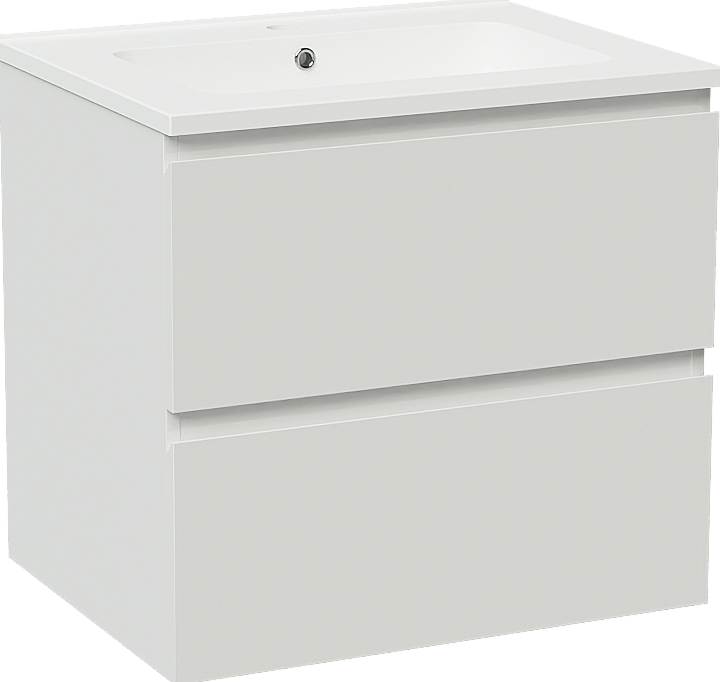 Linie Lado meuble salle de bains suspendu 60 x 46 cm blanc brillant avec Vano plan simple en marbre composite blanc mat