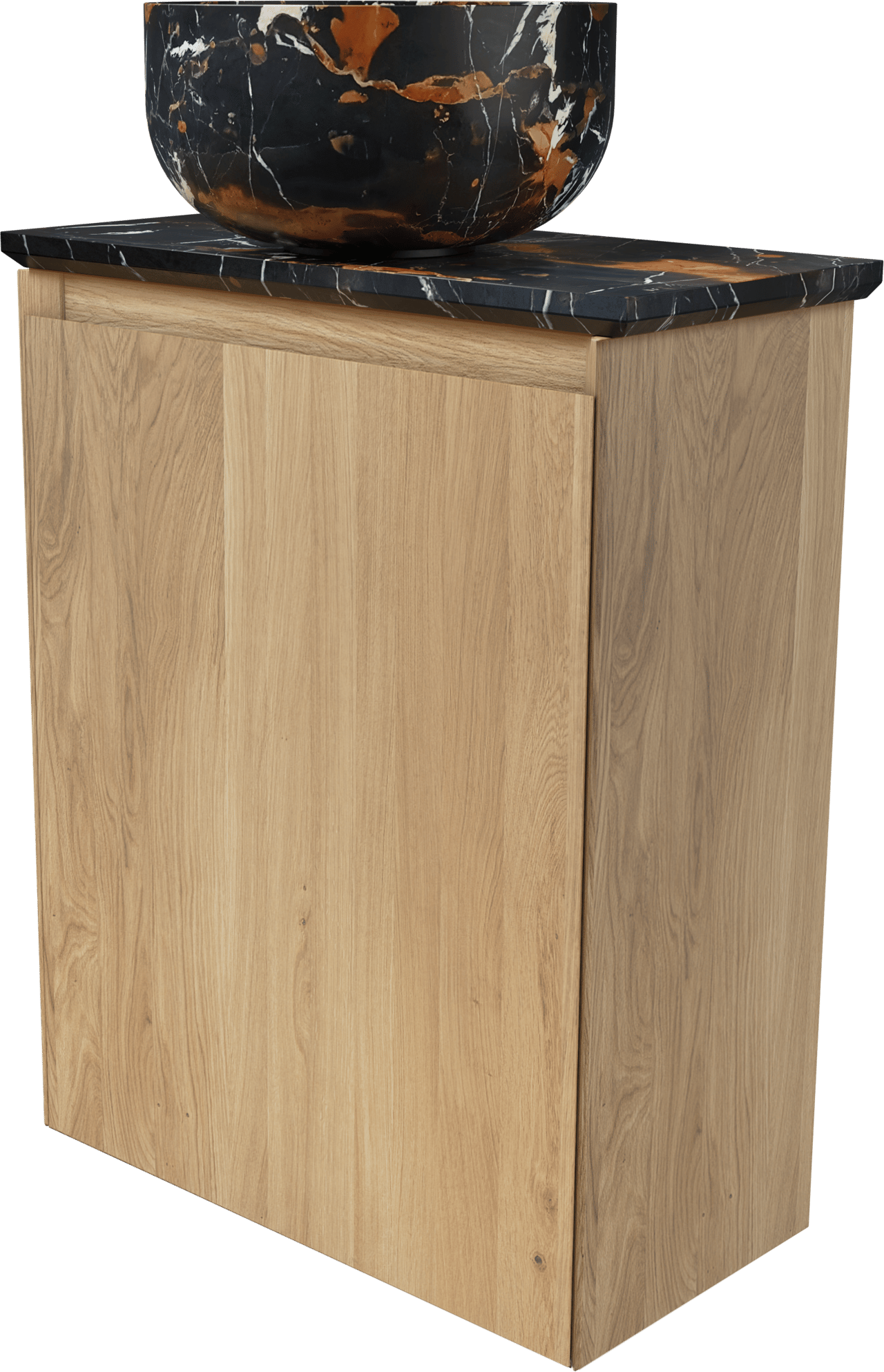 Balmani Mitra zwevend toiletmeubel 42 x 21 cm natuur eik met Facetta tablet en Bowl waskom in Portoro Gold marmer