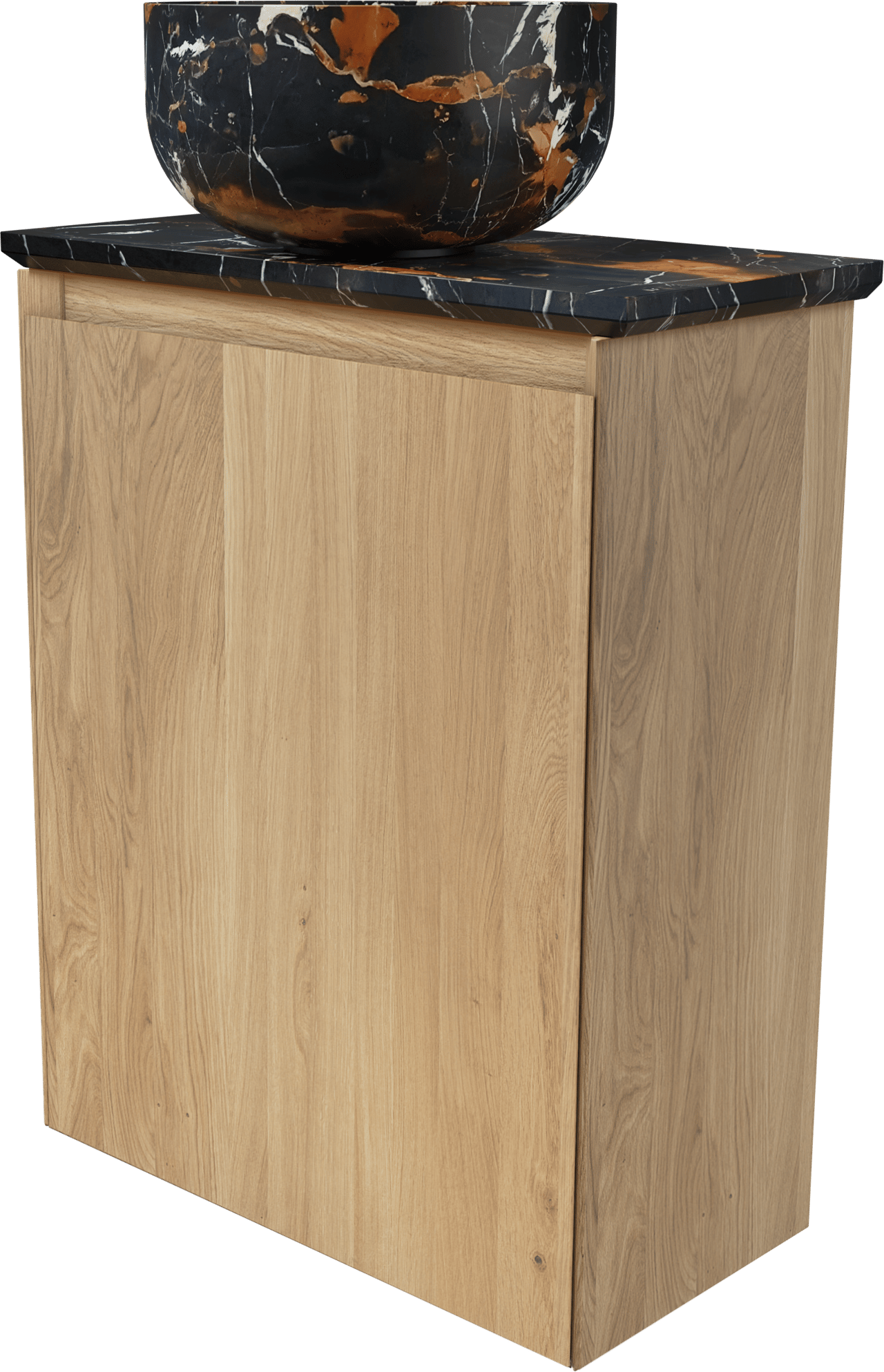 Balmani Mitra meuble wc suspendu 42 x 21 cm chêne naturel avec Facetta tablette et Bowl vaque à poser en marbre Portoro Gold