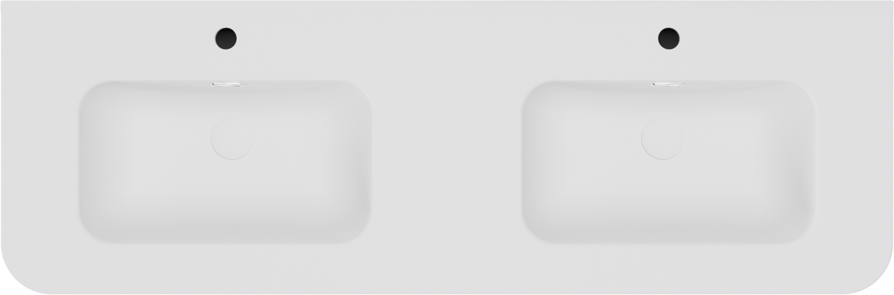 Storke Soft zwevend badkamermeubel 140 x 46 cm ruwe eik met Kera Soft dubbele wastafel in porselein mat wit, Verticale symmetrische rechte ribbel