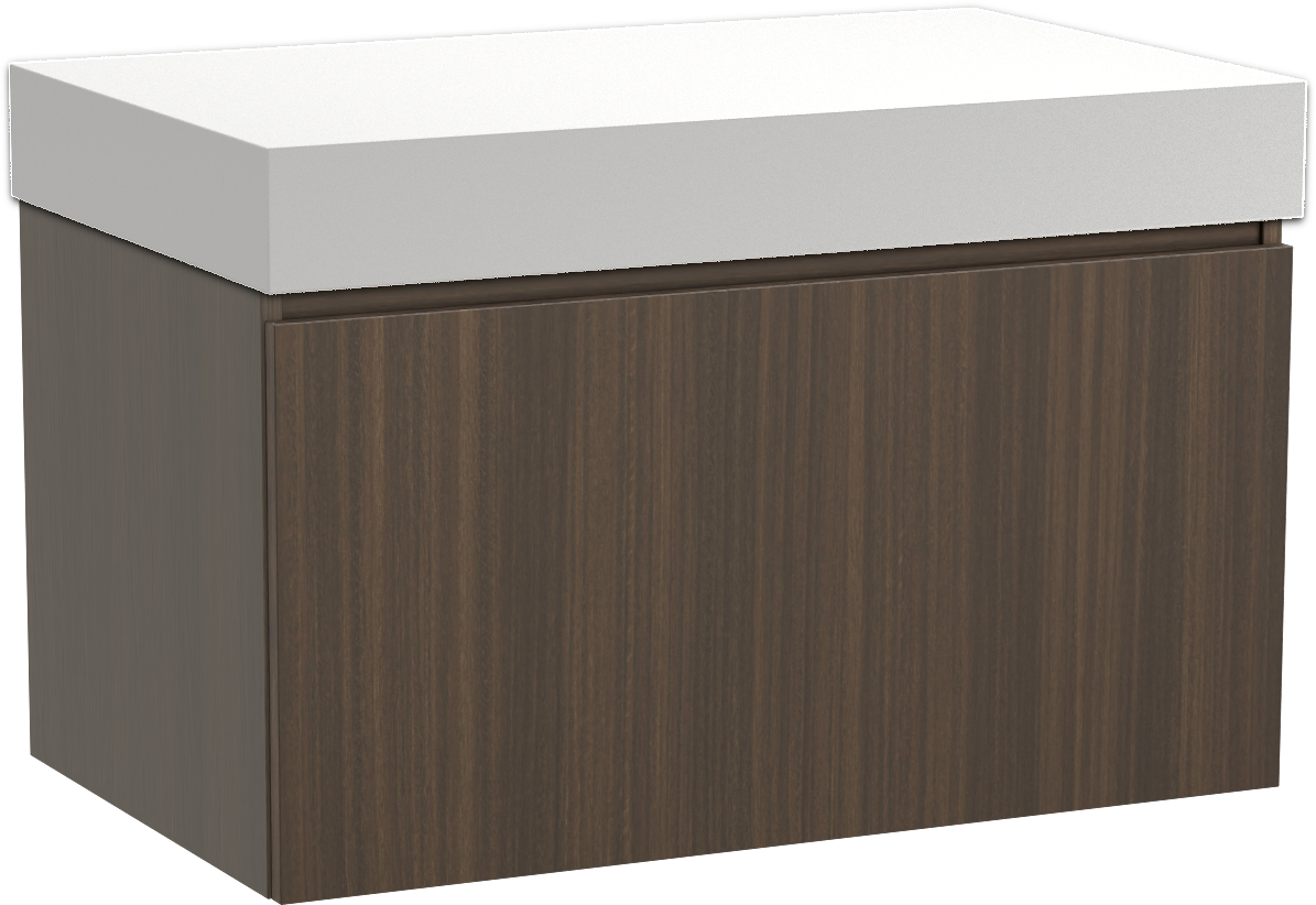 Balmani Sfera zwevend badkamermeubel 90 x 55 cm eucalyptus met Dominus enkel tablet in solid surface mat wit