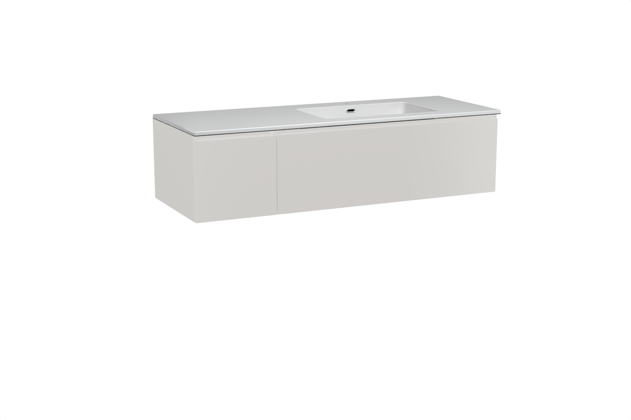 Storke Edge zwevend badkamermeubel 140 x 52 cm glanzend wit met Diva asymmetrisch rechtse wastafel in composietmarmer glanzend wit