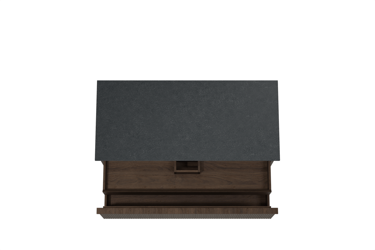 Balmani Forma hängendes Möbelstück Set: 120 x 55 cm, Geräucherte Eiche, mit Stretto Einzel Waschtischplatte, Granit, Schwarzes Granit, Vertikale symmetrische gerade Rippe
