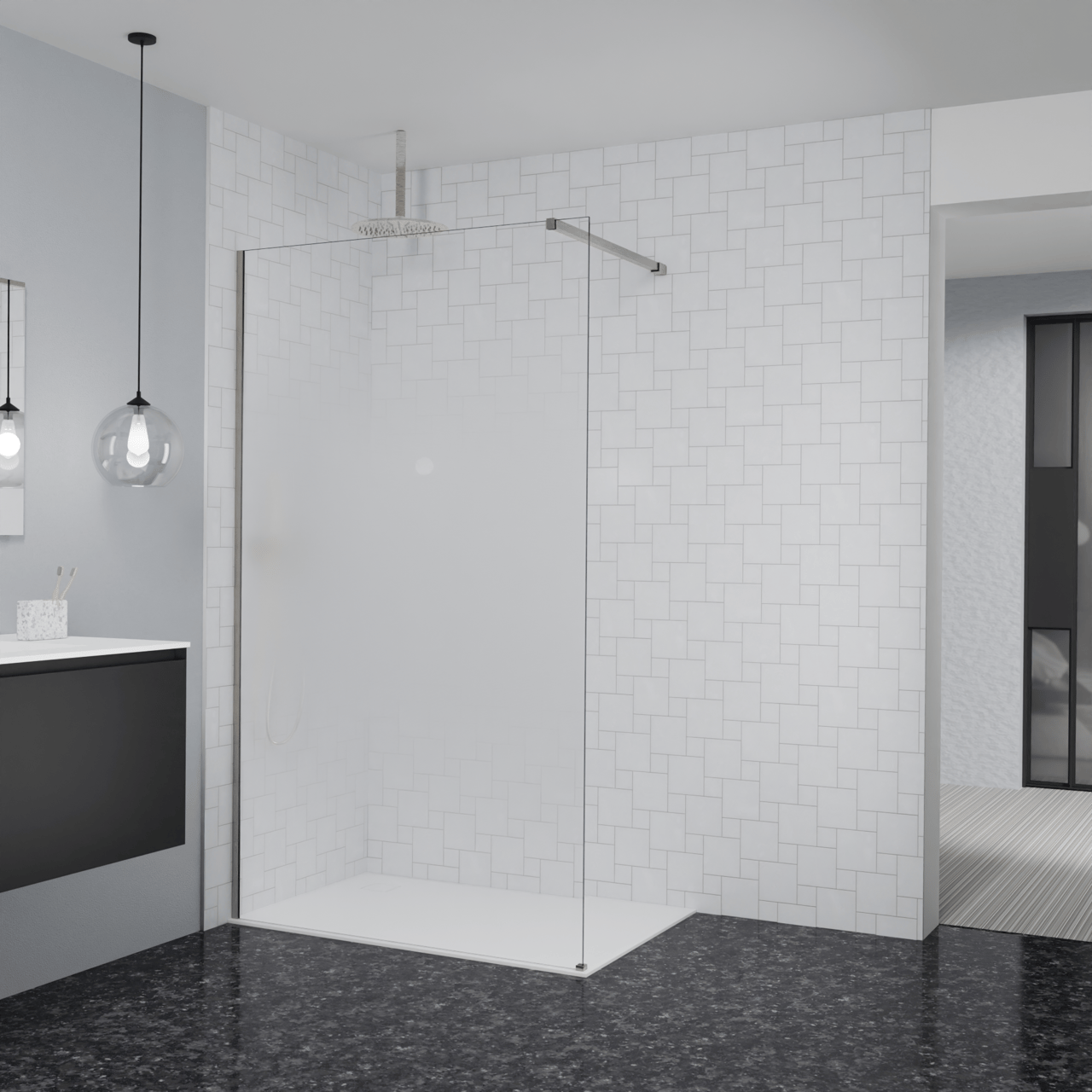 Balmani Modular Walk-In Dusche: 120 x 200 cm, Permafrost, inklusive Coating, Profil Brushed CoolMetal