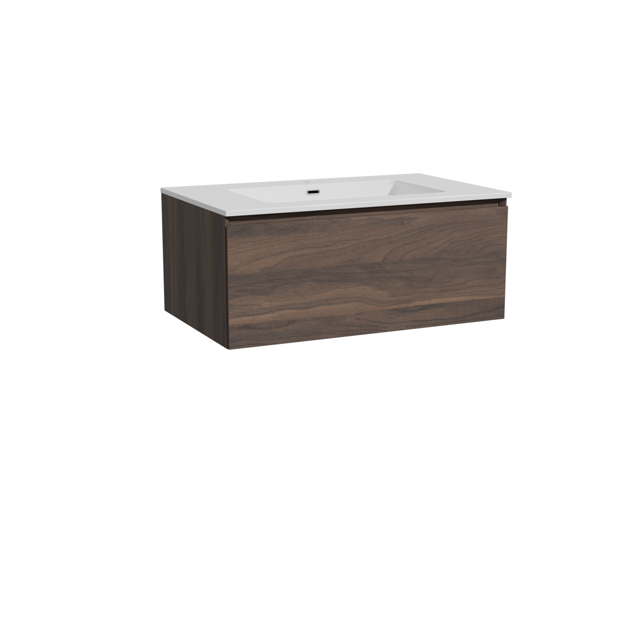 Storke Edge meuble salle de bains suspendu 85 x 52 cm noyer avec Diva plan simple en marbre composite blanc brillant