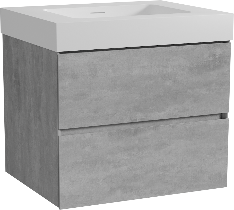 Storke Edge zwevend badmeubel 65 x 52 cm beton donkergrijs met Mata High enkele wastafel in solid surface mat wit