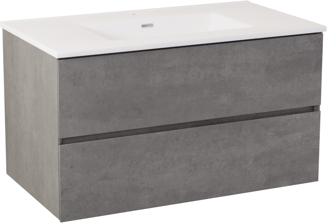 Storke Edge meuble salle de bains suspendu 95 x 52 cm béton gris foncé avec Kera plan simple en céramique blanc mat, bonde incluse