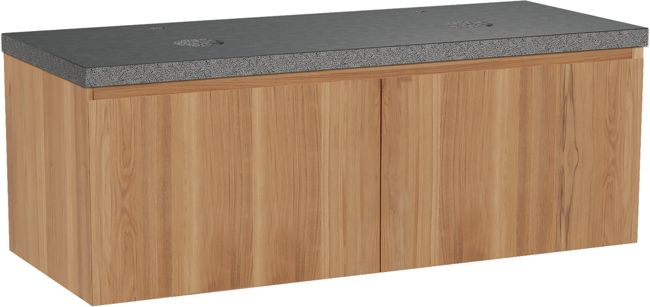 Balmani Idra meuble salle de bains suspendu 135 x 55 cm teck avec Rock tablette double en granit noir