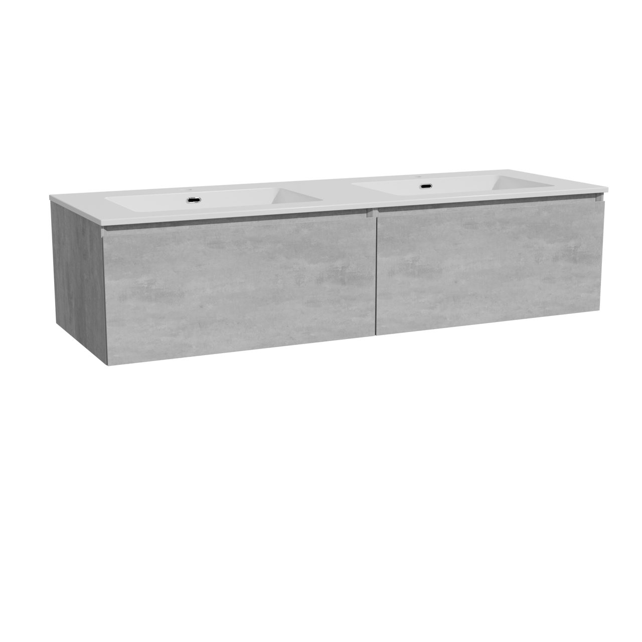 Storke Edge hängendes Möbelstück Set: 150 x 52 cm, Beton dunkelgrau, mit Diva Doppelwaschtisch, Marmorkomposit Weiß glänzend