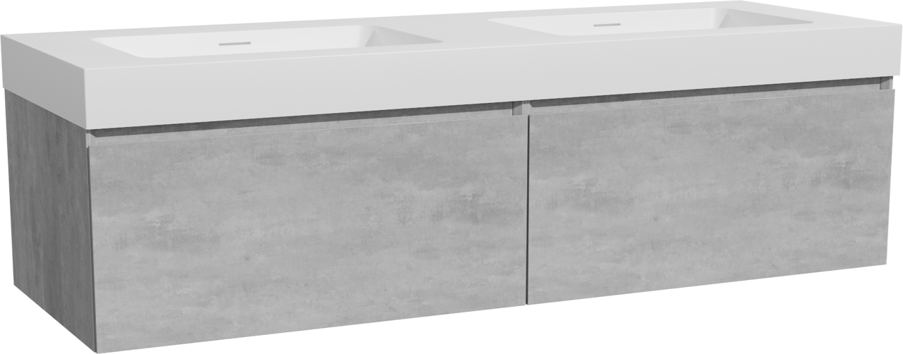 Storke Edge zwevend badkamermeubel 150 x 52 cm beton donkergrijs met Mata High dubbele wastafel in solid surface mat wit