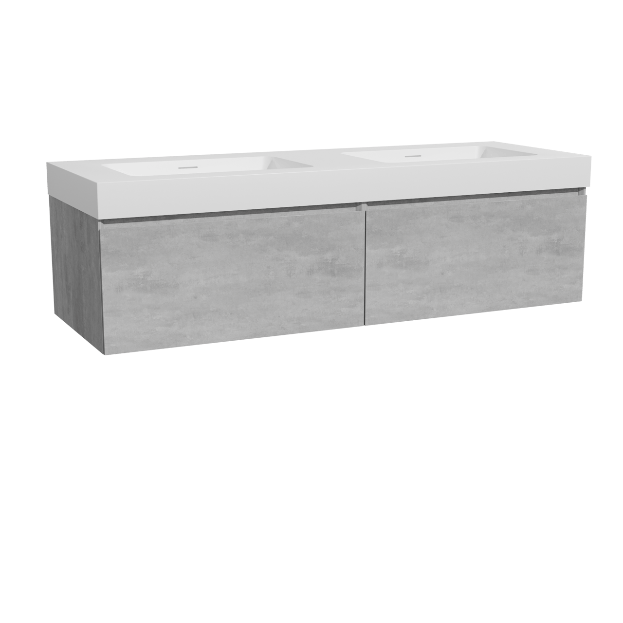 Storke Edge hängendes Möbelstück Set: 150 x 52 cm, Beton dunkelgrau, mit Mata High Doppelwaschtisch, Solid Surface Weiß matt