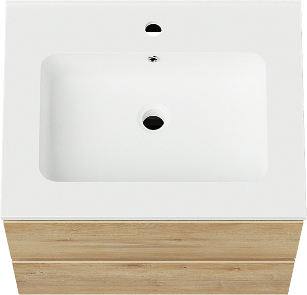 Linie Lado zwevend badkamermeubel 60 x 46 cm natuur eik met Vano enkele wastafel in composietmarmer mat wit