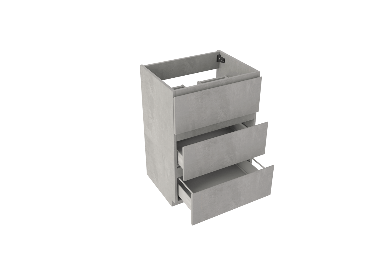 Storke Delta staande wastafelonderkast 60 x 48 cm beton donkergrijs 3 lades