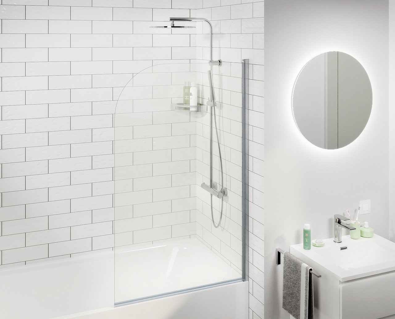 Linie Milos enkele badwand 85 cm met glanzend chroom profiel