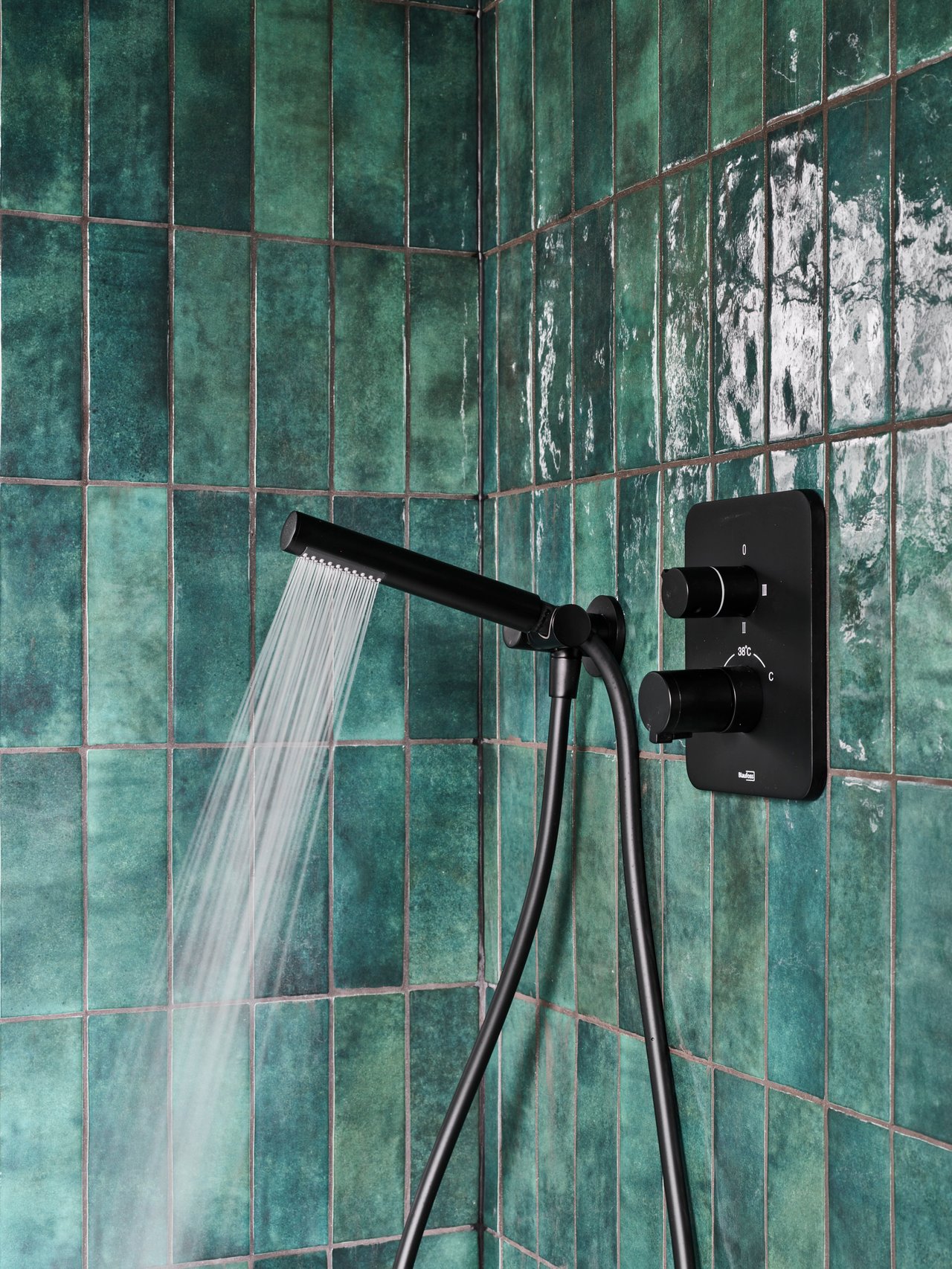 Blaufoss Round douchekop met doucheslang en aansluiting 1 straalsoort Mat Zwart