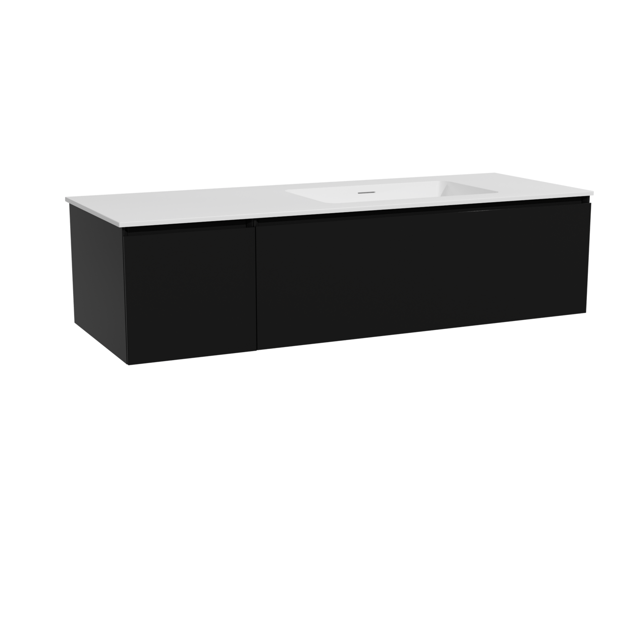 Storke Edge hängendes Möbelstück Set: 140 x 52 cm, Schwarz matt, mit Mata Waschtisch rechts, Solid Surface Weiß matt