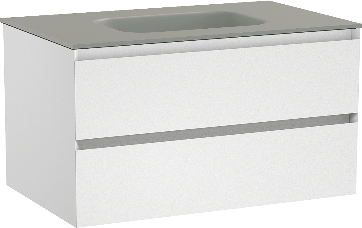 Balmani Mitra zwevend badmeubel 90 x 55 cm mat wit met Tablo Arcato enkele wastafel in solid surface steengrijs