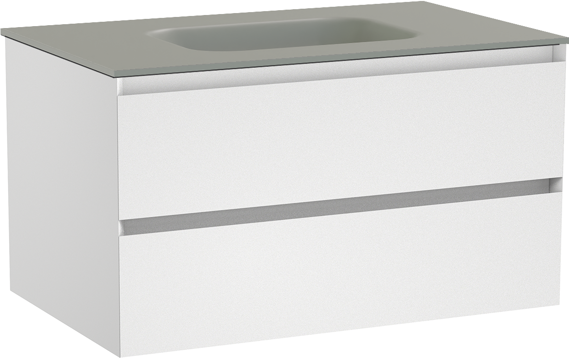 Balmani Mitra zwevend badmeubel 90 x 55 cm mat wit met Tablo Arcato enkele wastafel in solid surface steengrijs